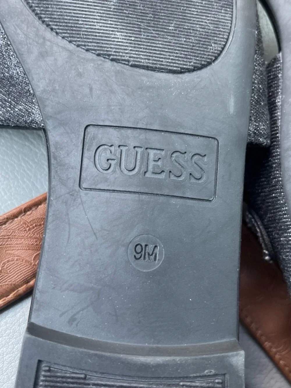 GUESS Black Denim Logo Slide Sandals